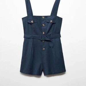Mango Navy Belted Button Down Romper Size XS